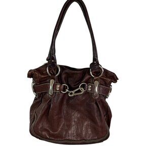 B. Makowsky Genuine Leather Boho Tote Bag Brown | Silver Hardware | Preowned